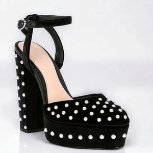 Antonio Melani x Born on Fifth Emily Velvet Pearl Detail Dress Platform Pumps